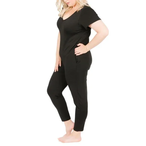 Smash + Tess Sunday Romper Short Sleeve V-Neck Ankle Midnight Black Small - Picture 9 of 11